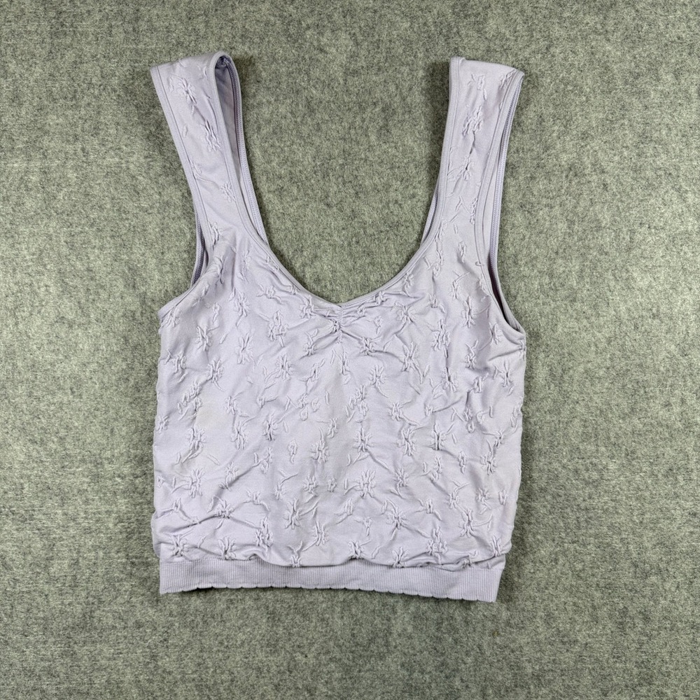 Aerie Women Superchill Cinched V Neck Tank Top Lavender Floral Jacquard
